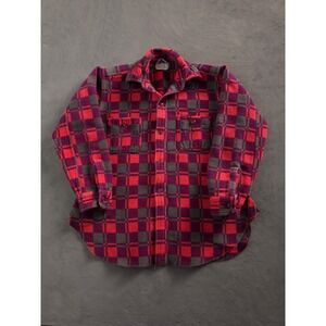 Vintage 1970s Champion Cotton Plaid Red Flannel Work Shirt M Button-Up